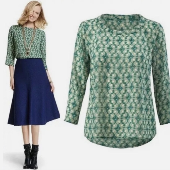 Cabi Teal/Jade Leaf Print blouse. Size L - Picture 1 of 5